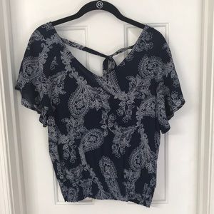 Navy Blue and White paisley blouse